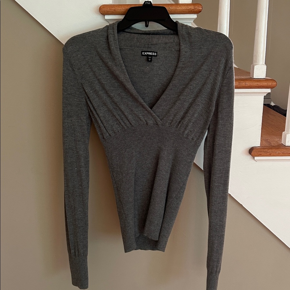 Express Heather Gray V-Neck Sweater